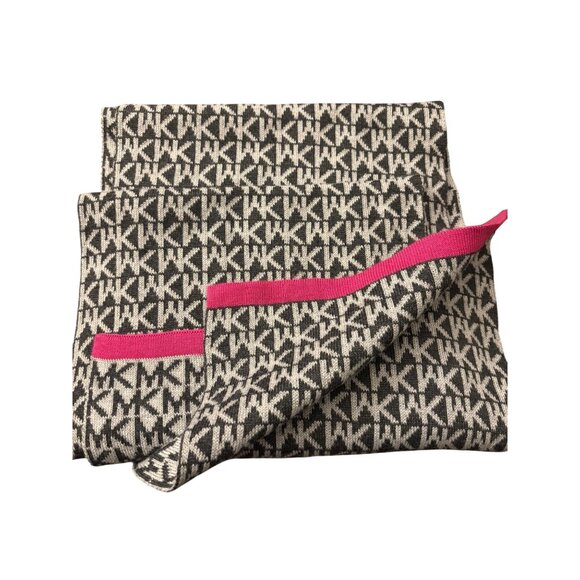 Michael Kors Monogram Knit Scarf Black Pink Grey Womens Winter Designer Logo - Picture 1 of 5